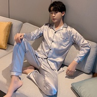 2026 New Elegant Silk Mens Pajama Sets Long Button Sleepwear Male Sleeping Home Clothes Satin Night 