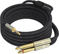 10FT-3.5mm 1/8 TRS to Dual 6.35mm 1/4 TS Mono Breakout Cable Y Splitter Stereo Cord Adapter Compatib