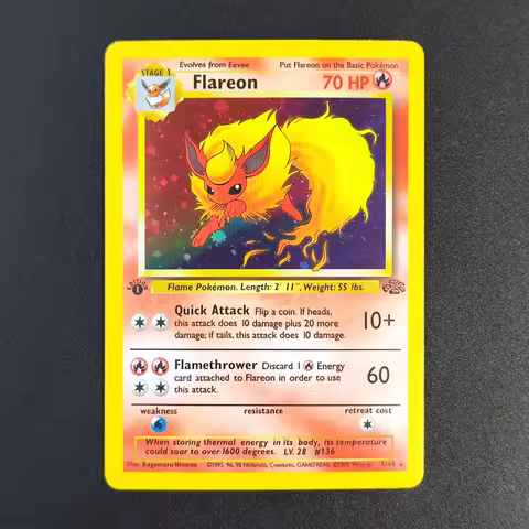 Proxy Pokemon Card EN Gym Challenge 1st Flareon 3/64 Super Rare Collectibles Card Single Classic Ani