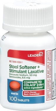 Leader 2-in-1 Stool Softener & Stimulant Laxative, Docusate Sodium Stool Softener for Gentle Dependa