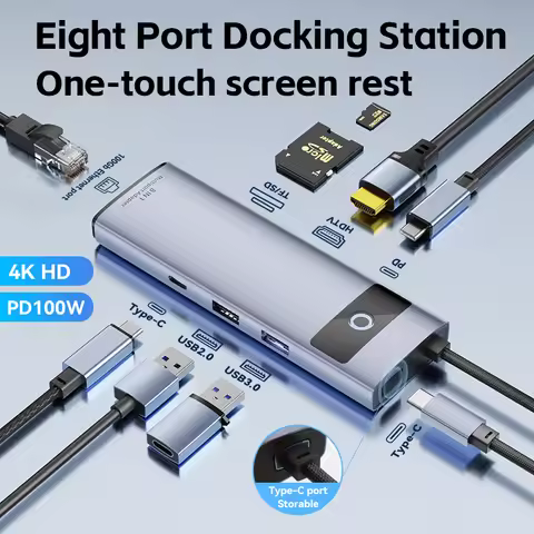 Type C 8-in-1 4K HD USB C Hub to Ethernet Port PD 100W Adapter for SD TF Card HDTV Macbook Pro USB 3