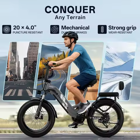 Cybervelo 1000W Peak Electric Bike Step-Thru Design 20' Fat Tire 7-Speed 48V 20Ah Battery Commuter E