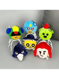 1pc/6pcs New Brawl Stars Spike Plush Key Chain Doll Doll, Độ lệch màu nhẹ, Màu'sắc thực tế có thể kh