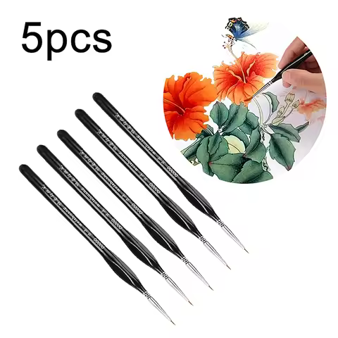 5Pcs 00000 Precision Fine Tip Paint Brush Set For Acrylic Models Mini Miniature Detail Nylon Hair Th