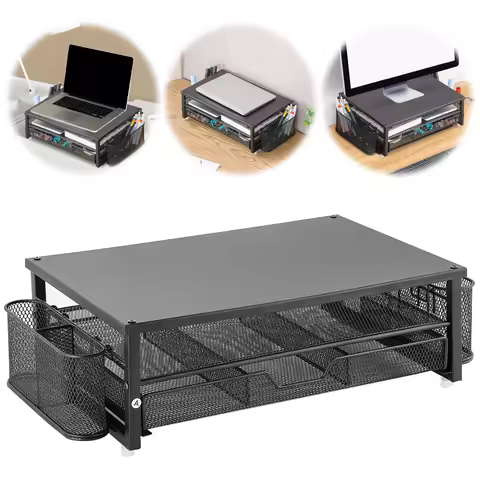 2-Tier Computer Monitor Stand Riser with Drawer Computer Stand Office Organizer Office Desk Accessor