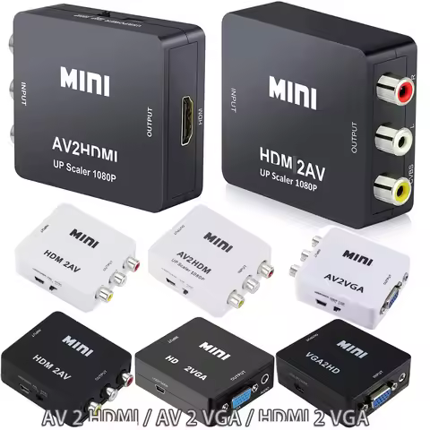 For HDMI to RCA Converter VGA to AV CVBS AV2HD 1080P L/R Output Video Audio Adapter Box PAL/NTSC for