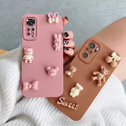 Note11s Cute 3D Bears Silicone Case On For Xiaomi Redmi Note 11 Pro 4g 5g 11pro Plus 11s 10 10s 9 9s