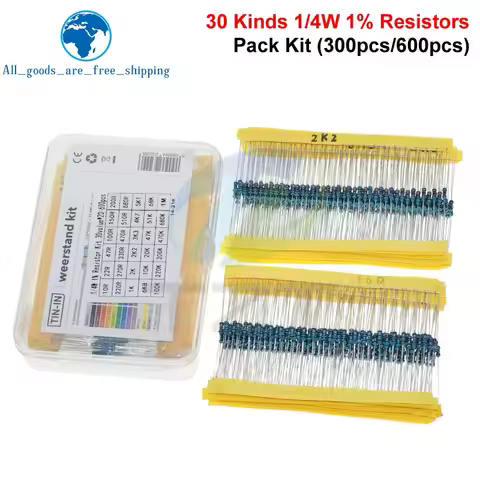 600pcs/set 30 Kinds TZT 1/4W Resistances 1% Resistors Pack Assorted Kit 1K 10K 100K 220ohm 1M Resist