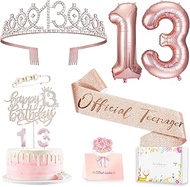 13th Birthday Gift Decorations Set, Including sash, Crown, Candle, Topper and Ballon.
