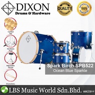 Dixon Spark Birch SPB522OBS Drum Set 5 Piece Complete with Hardware Ocean Blue Sparkle