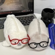 LE2G Cute Plush Seal Pencil Case Large Capacity 3D Doll Pen Case Student Cute Stationery Storage Bag