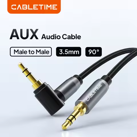 CABLETIME AUX Cable 90 Degrees Speaker-Line Audio Cable 3.5mm Jack Headphone Speaker Cable for Headp