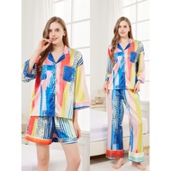 Ladies Pajamas, Silk Satin Pajamas, Geometric Patterns, Casual Outdoor Pajamas