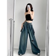 Xiaozhainv Korean Women Jumpsuits Jeans Women | Women's Frog Clothes | Jeans Frog Shirt | Jumpsuit jeans Women Overalls jeans Distressed Slimming Wide Leg Pants