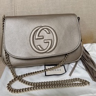 Gucci 專櫃正品 淡金色 SOHO 流蘇 鏈條包 經典款 斜背包
