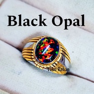 Minimalist Black Opal Kalimaya Stone Ring Black Opal Kalimaya Ring