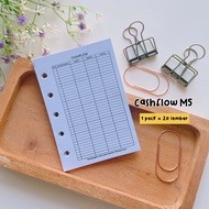 Cashflow cash envelope notes for M5 binder or 5 binder holeRing