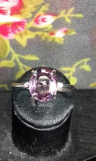 天然無處理紫紅色尖晶石2.23克拉純銀戒