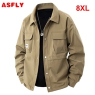 ASFLY Plus Size 8XL Cargo Jacket Men Spring Autumn Solid Color Jacket Fashion Casual Jacket Male Out