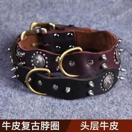 Dog First Layer Cowhide Collar Retro Rivet Collar Pet Dedicated Small Medium Large Dog Universal Fre