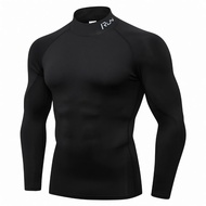 Baju Compression Lelaki Lengan Panjang Kolar Tinggi Slim Fit Quick Dry Baju Gym Untuk Workout Runnin