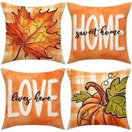Linen Pillow Cover 40x40/45x45/50x50/60x60cm Pumpkin Maple Leaf "Home Sweet Home" Pattern Pillow Cas