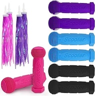 4 Pair Scooter Handle Grips for Kids, FHDUSRYO Rubber Bicycle Grip with 2 Pairs Streamers, 22mm Non-
