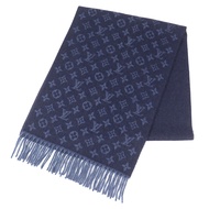 全新 △LOUIS VUITTON2016年 M70257 Echarpe Monogram Gradient Cashmere Wool Fringe Scarf Navy with Box Mad