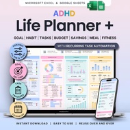 ADHD Life Planner Google Sheets Excel Daily Planner Budget Tracker Habit Tracker Productivity Spread