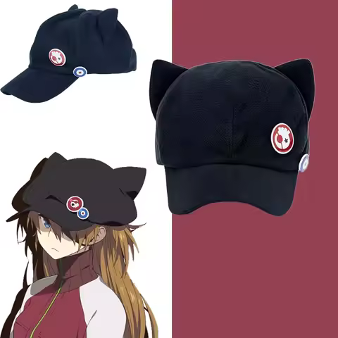 EVA Shikinami Asuka Rangure Cat Ear Polar Fleece Hat Cosplay Peak Baseball Cap Anime Accessories