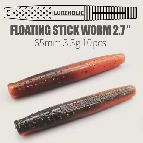 LUREHOLIC Floating Stick Worm 2.7“ 65mm 3.3g 10pcs Soft Baits for Bass Fishing Lure Fishing