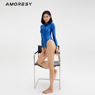 Stock AMORESY Hecate Series Silky Glossy One-Piece Tight Long-Sleeved Solid Color Bottoming Back Zip
