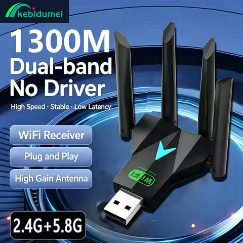 Kebidumei 1300Mbps WiFi USB Adapter Dual Band 2.4G/5Ghz Wi-Fi Dongle USB3.0 802.11AC 4-Antenna Wirel