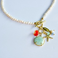 Choker Pearl Necklace Sea Theme Amazonite Pendant Real Pearls Gifts Souvenirs