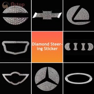 FLYTOP 1Set Bling Diamond CarI nterior Steering Wheel Logo Decal Sticker Accessories Metal Emblem Fi