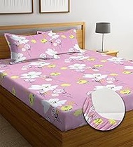 NEW LEAF Premium Cotton Elastic Fitted Bedsheets with 2 Pillow Covers | Double Bed with All Around E