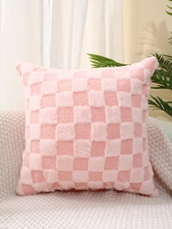 1入組粉色靠墊套無填充物織物簇絨裝飾抱枕套適用於客廳家居裝飾