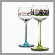 Alsace Style Small Figure Wine Glass Green Stem Printed Pattern