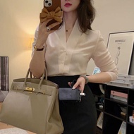 CS170B - Women's Plus Size Long Sleeve Chiffon V Neck Stripe Shirt