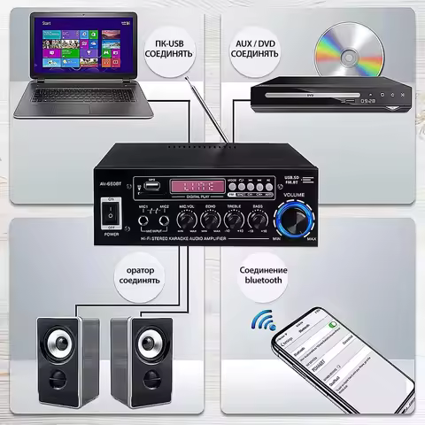 AV-660BT Bluetooth 2-Channel Amplifier, 70W x 2, AUX, USB, SD, Radio, Reverb, LCD Display, Remote Co