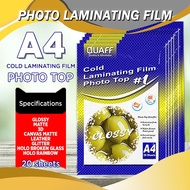 QUAFF Cold Laminate Film A4 Size | 20 Sheets | PVC Vinyl Transparent & Waterproof | Protect your pap