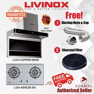 LIVINOX Hood & Hob LCH-COPPER-90SS/LCH-RUBY-90SS/LGH-ABIE2B-SS L Shape/T Shape/Steel Hob/Gas Stove/D