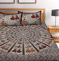 Monique 100% Pure Cotton Rajasthani Jaipuri Traditional Queen Size Double Bed Bedsheet Size 215 cm x