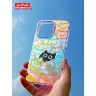 YUEYO悅游 躺貓 磁吸變色日系潮牌適用新款iPhone16手繪iphone15promax手機殼情侶蘋果14設計感13pro漫畫鐳射