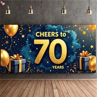 Large Cheers to 70 Years Banner Party Supplies, Blue Gold Happy 70th Birthday Backdrop Decorations, 