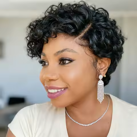 Pixie Cut Curly Wig Short Bob 13x4x1 Lace for Women Curly Wave Human Hair Wig Natural Cosplay Party