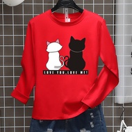 Women T Shirt Murah Plus Size Loose Blouse Long Sleeve Shirt Couple Cat Printing Blause Baju Budak Perempuan Baju Lengan Panjang