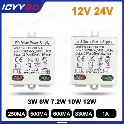 Constant Voltage Switching Power Supply DC12V DC24V 6W 10W 12W LED Lighting Transformer 250MA 500MA 