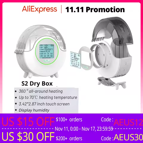 SUNLU S2 Dryer Box Display Humidity Monitoring Drying 70℃ Heating 360° Surround Evenly Dry Time Sett