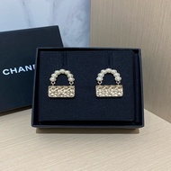 99新Chanel香奈兒 淡金色CF珍珠菱格包包耳環耳釘